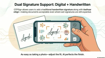 Dual signature illustration showing digital and handwritten signature options